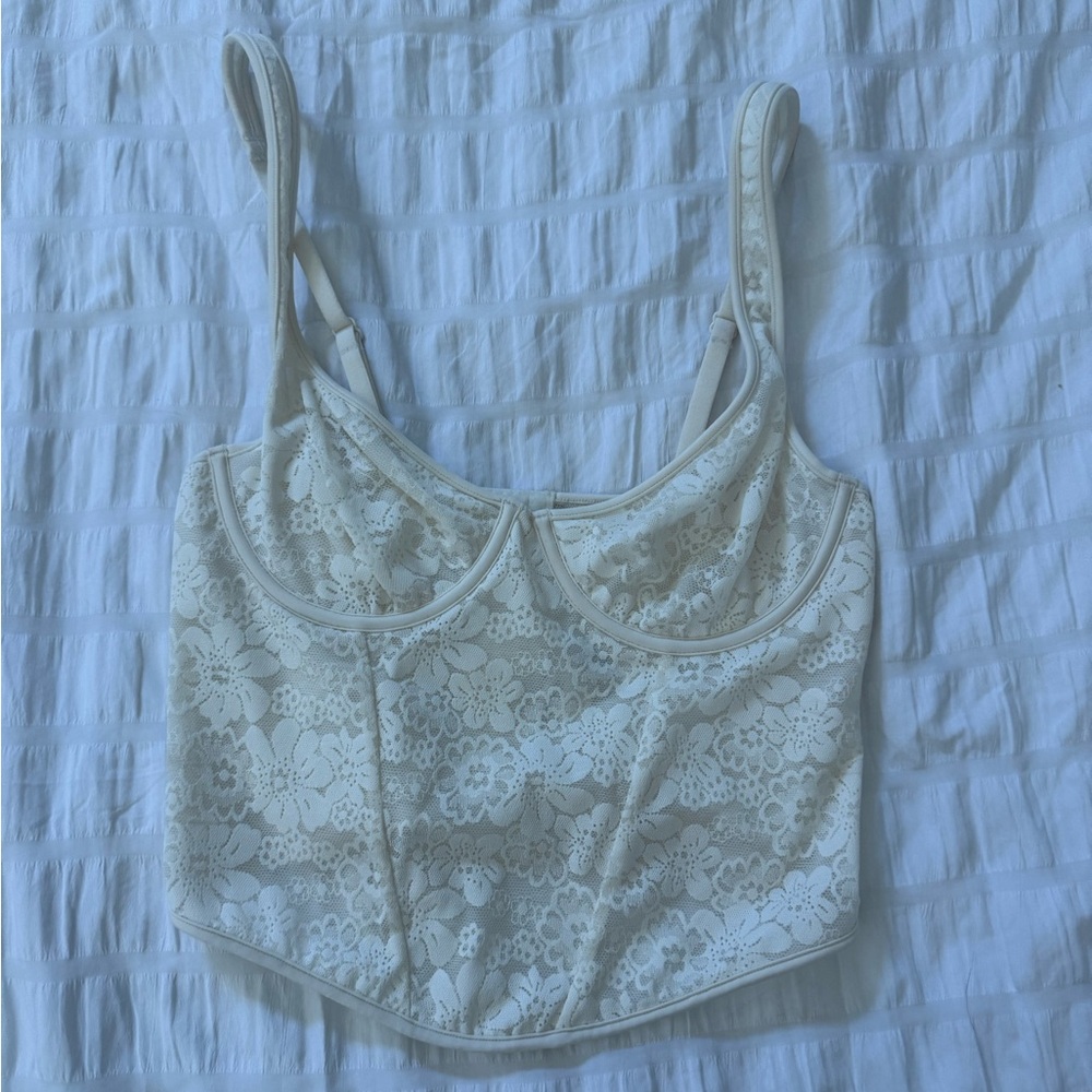 VS Pink Off White Lace Bustier Top